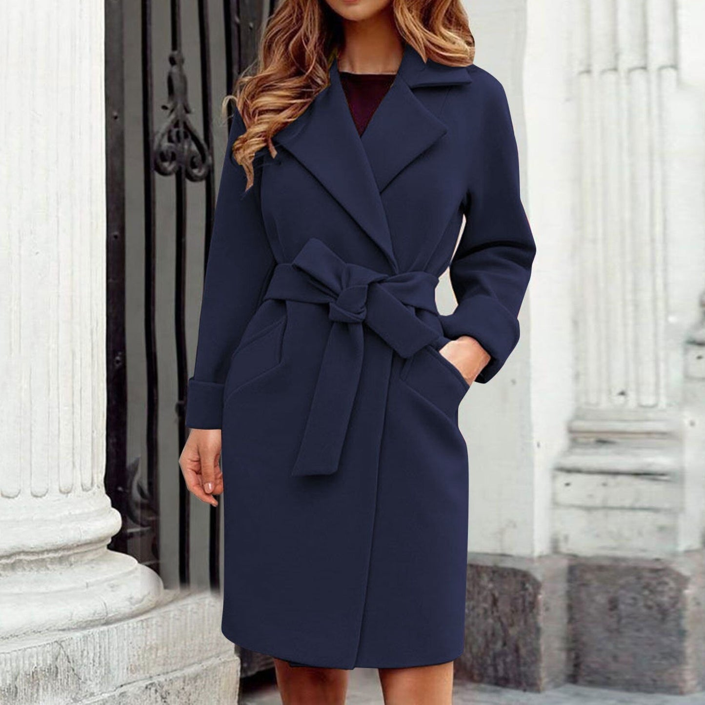 Women’s Coat with Belt and Pockets