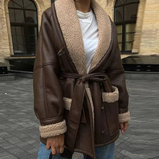 Women's Oversized Shearling Jacket – Casual Street Fashion