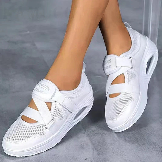 Women’s Breathable Slip On Sneakers with Velcro Strap and Cushioned Sole