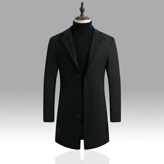 Men’s Long Coat with Button Closure and Classic Fit