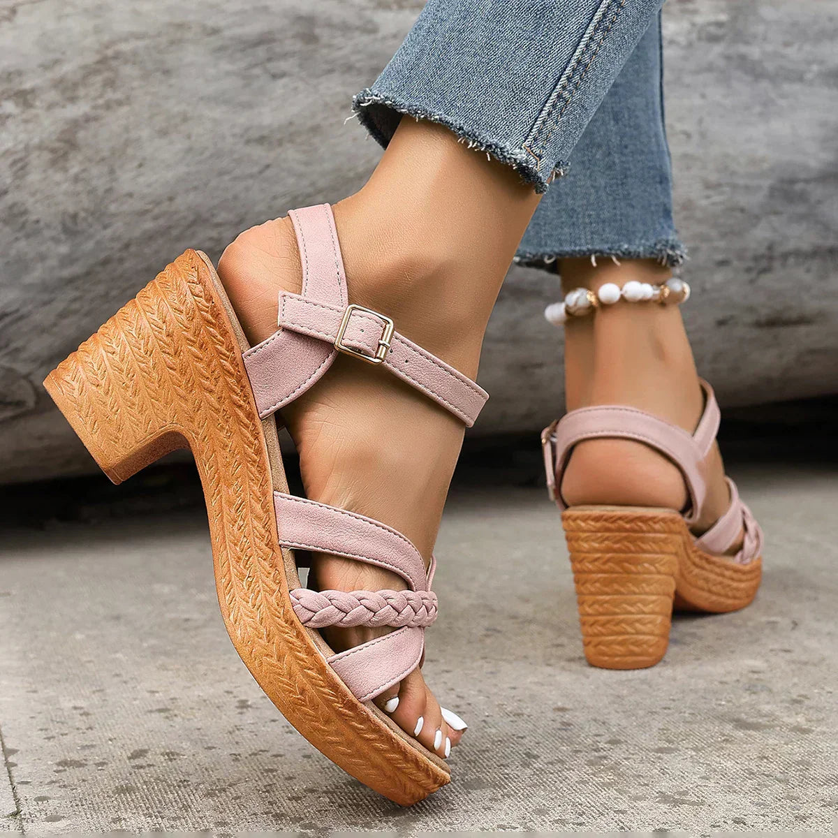 Women’s Adjustable Strap Wedge Sandals with Cushioned Sole