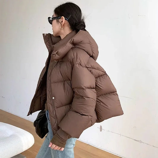 Women’s Quilted Jacket with High Collar and Hood Winter