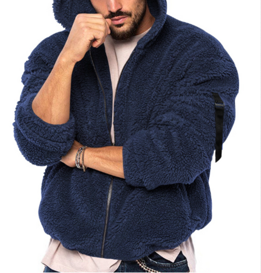 Fleece Zip Hoodie Loose Fit Men Winter
