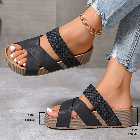 Women’s Open Toe Braided Cross Strap Sandals with Cushioned Sole