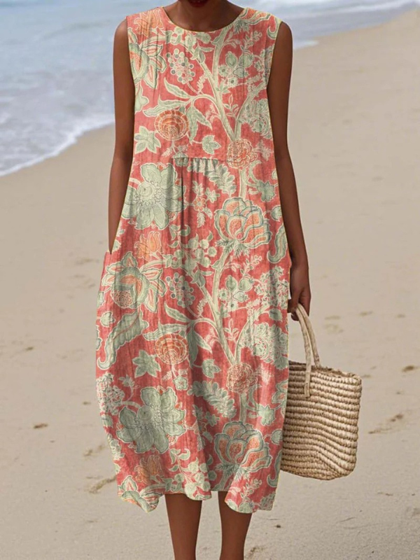 Women’s Floral Sleeveless Relaxed Fit Summer Midi Dress