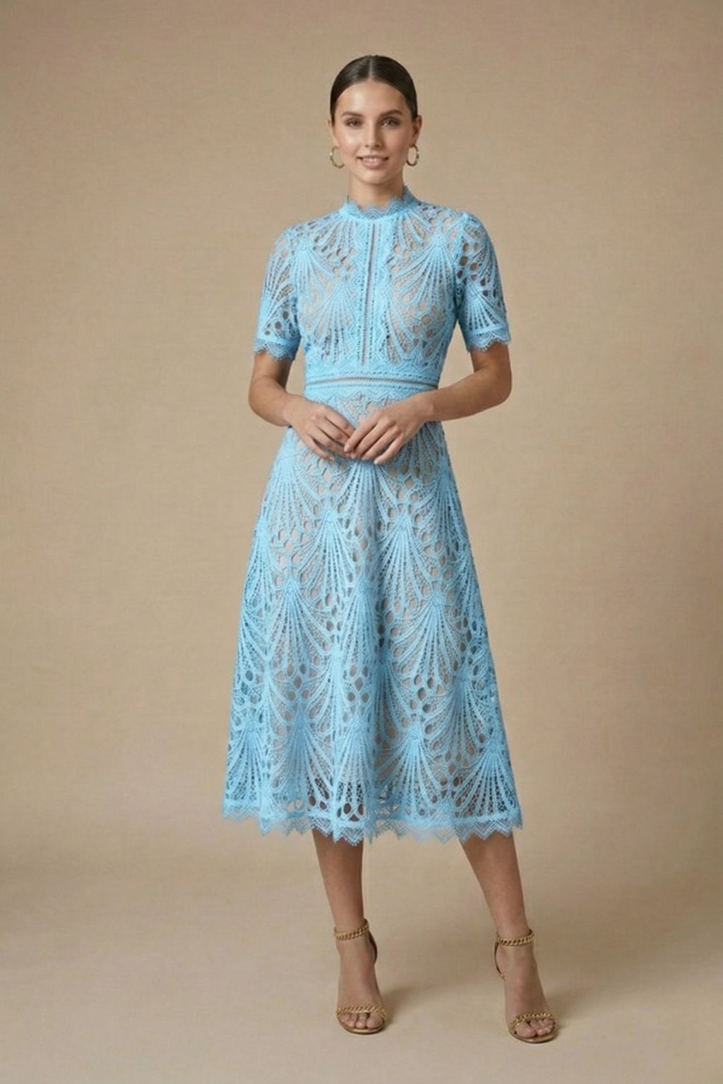 Harlow | Geometric Lace Cocktail Dress with High Neckline