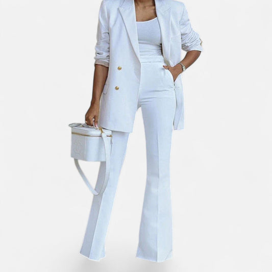 Women's Double Breasted Pantsuit Set Blazer and Wide Leg Trousers Outfit