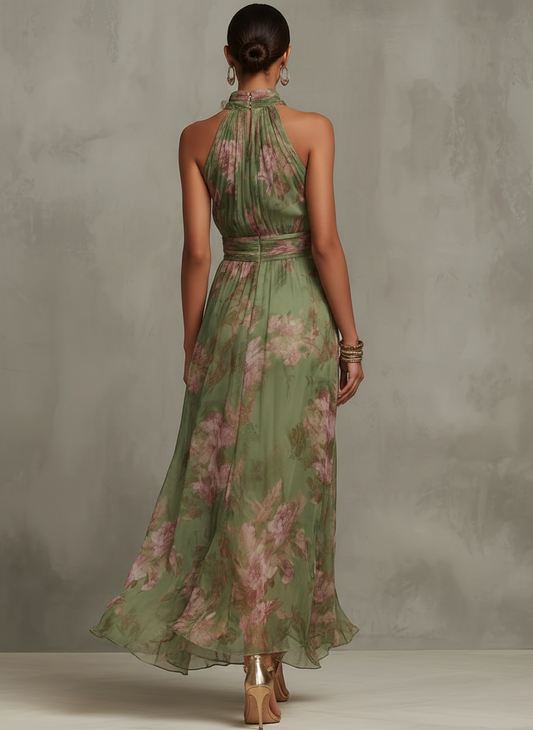 Women's Halter Neck Maxi Dress with Floral Print