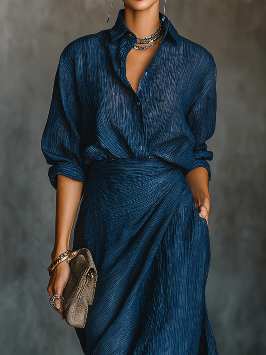 Women's Elegant Two Piece Set Shirt and Maxi Skirt Flowing Outfit