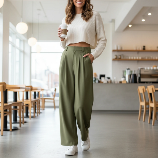 Women’s High Waist Wide Leg Trousers with Pleated Front and Tailored Fit