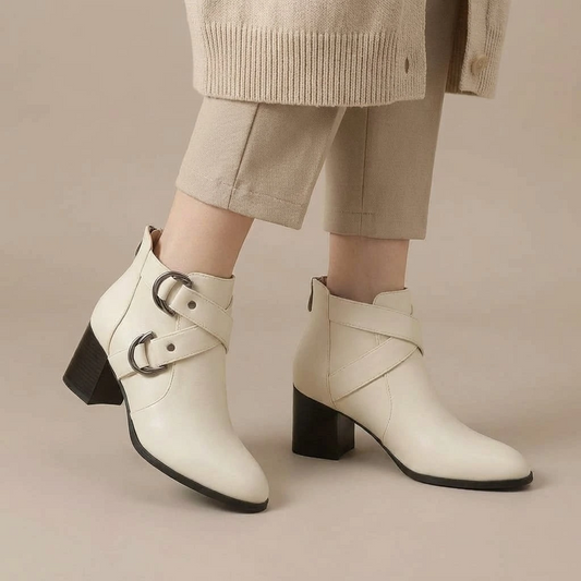Women's Buckle Strap Block Heel Ankle Orthopedic Boots