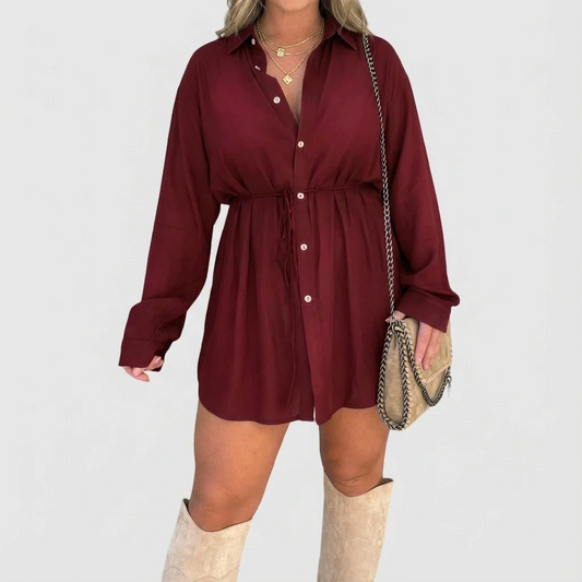 Women’s Button Front Long Sleeve Shirt Dress