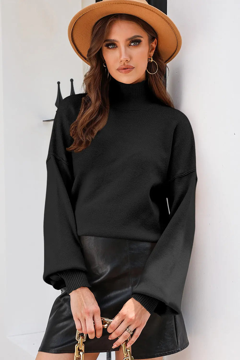 Women’s Knit Sweater with High Collar Perfect for Winter