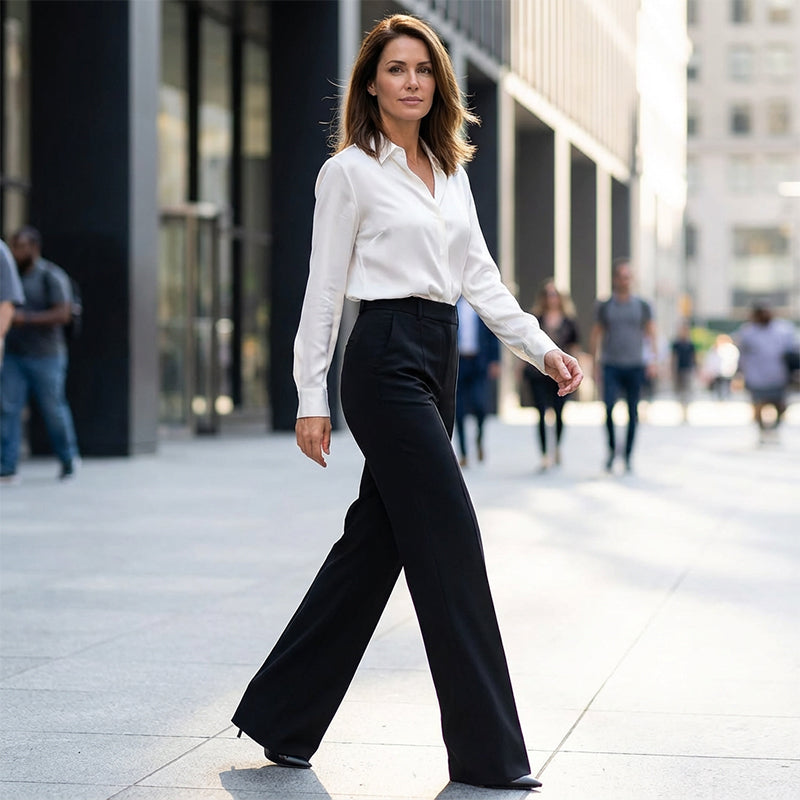 Women's High Waist Wide Leg Pants with Stretch Fit