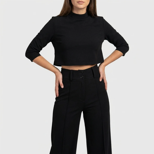 Women's Cropped Top & High Waist Pants Set Elegant Two Piece Work Outfit