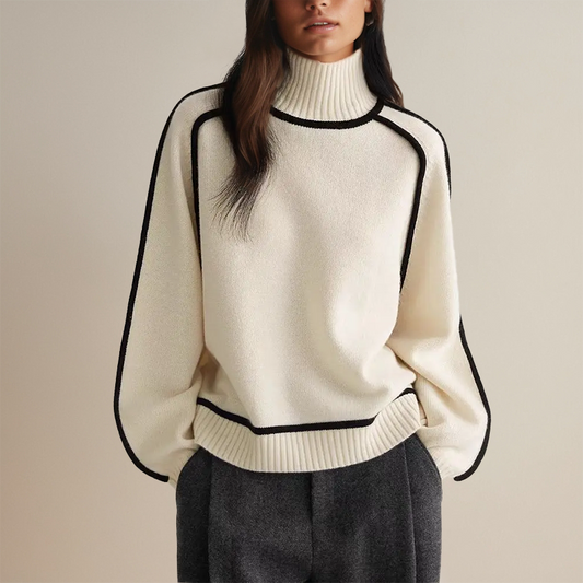 Women’s Turtleneck Knit Sweater with Contrast Details
