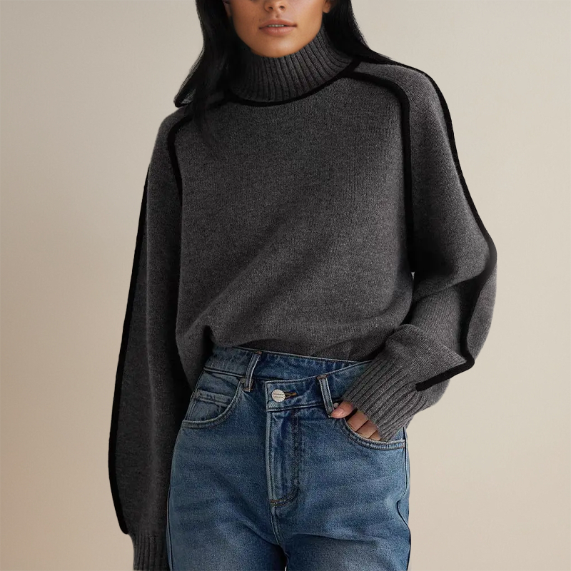 Women’s Turtleneck Knit Sweater with Contrast Details