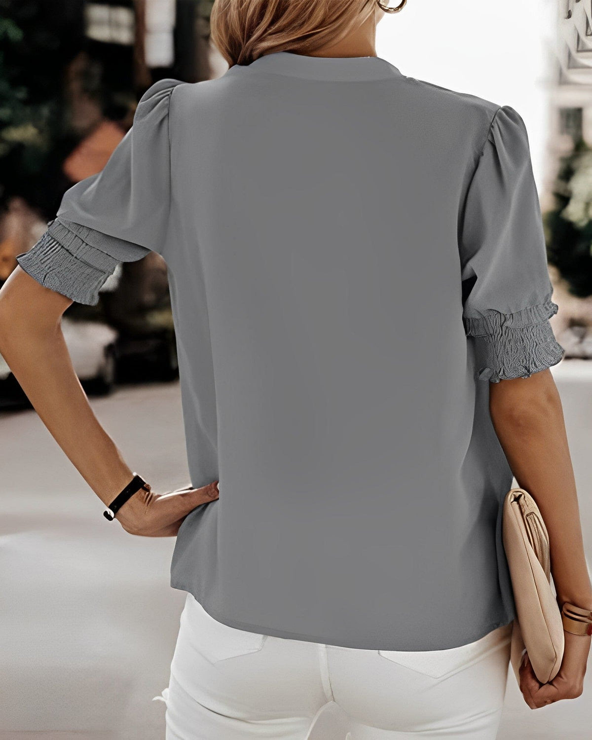 Elegant V-Neck Short Sleeve Blouse for Women
