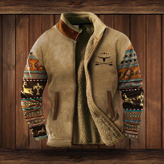 Winter Men Jacket Warm Tribal Pattern