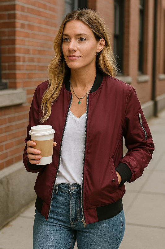 Women's Classic Bomber Jacket – Relaxed Fit Stylish Outfit
