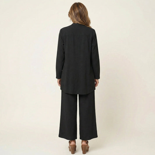 Women's Three Piece Set with Cardigan Top and Wide Leg Pants Elegant Outfit