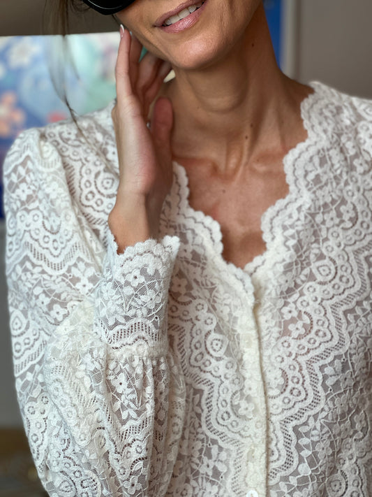 Women's Lace Floral Blouse V Neck Elegant Long Sleeve Top