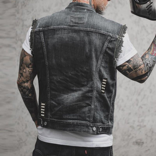 Denim Vest with Gold Buttons Men Winter