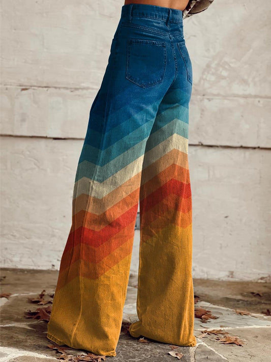 Women’s High Waist Wide Leg Pants with Chevron Gradient Print