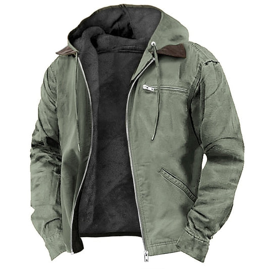 Men’s Winter Jacket with Thick Fabric and Hooded Front Design