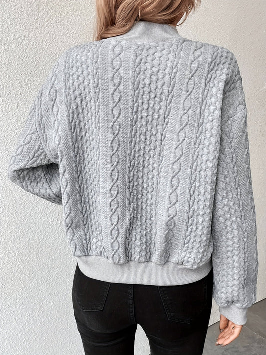 Women's Knit Bomber Jacket – Cable Knit Casual Style