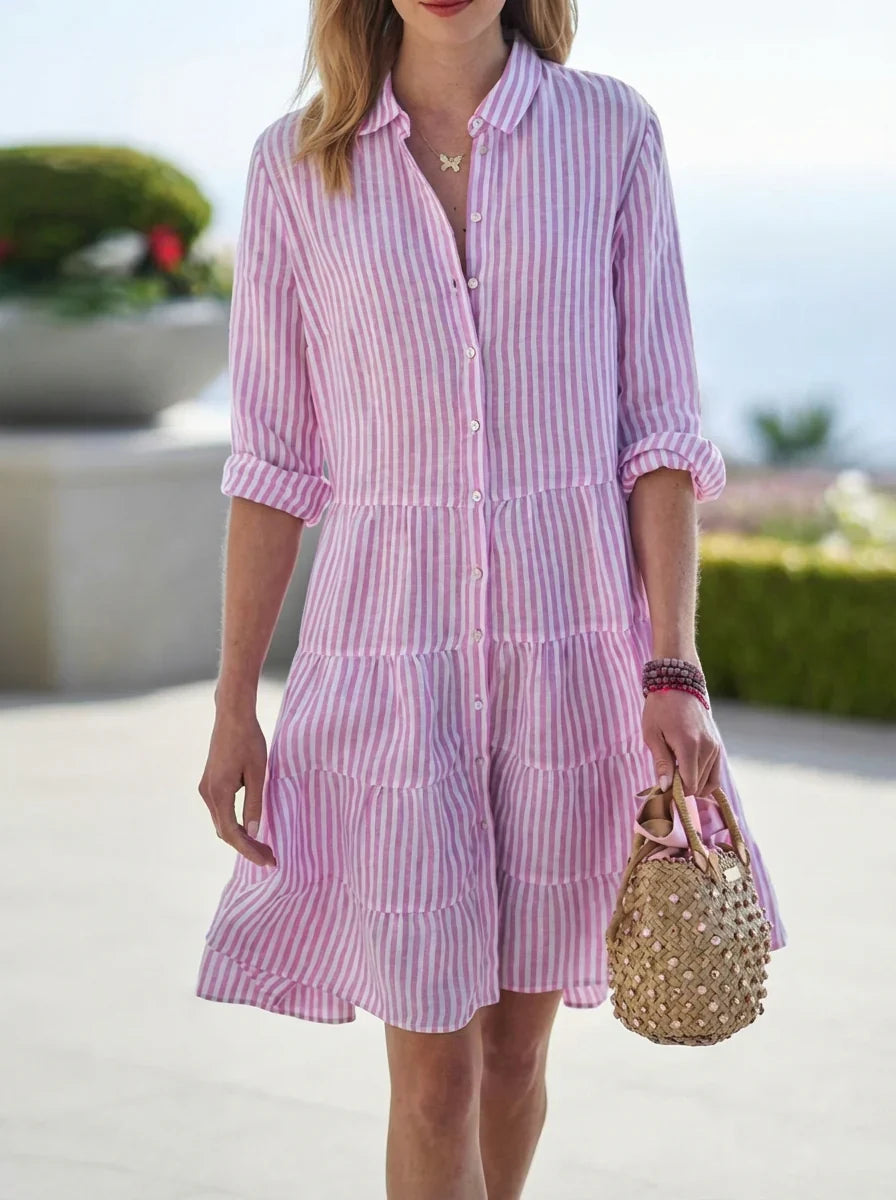 Mabel | Women’s Vertical Patterned Shirt Style Dress