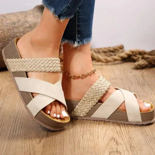 Women’s Cross Strap Comfort Sandals with Platform Sole