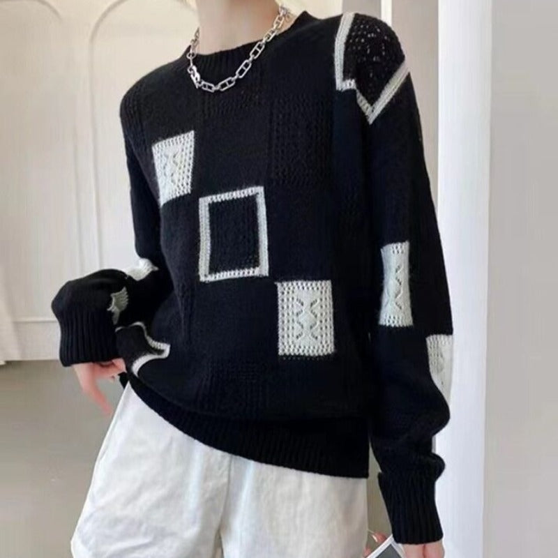 Women’s Modern Knit Sweater with Color Block Pattern