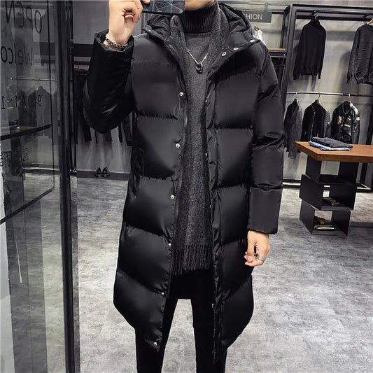 Men’s Long Quilted Coat with High Collar Design