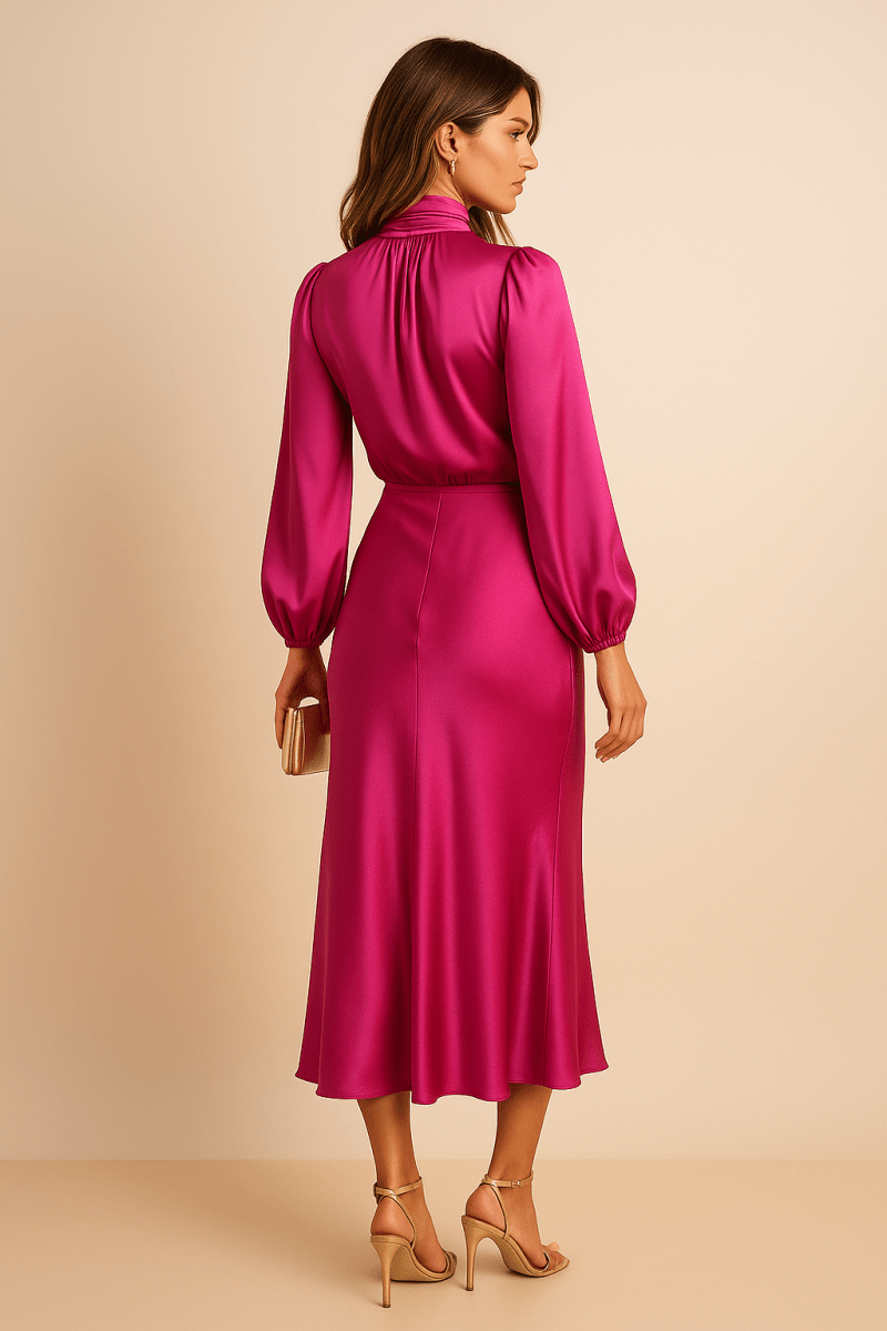 Women’s High Neck Midi Dress – Refined High-Waist Silhouette with Elegant Flow