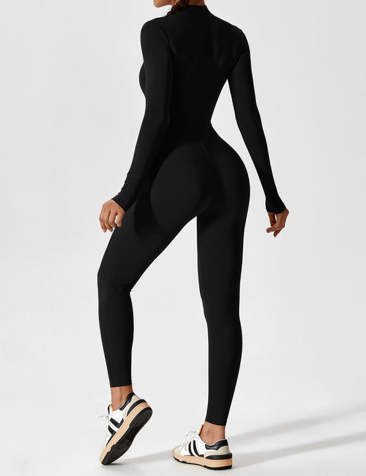 Women's Zip Front Fitted Jumpsuit Long Sleeve Casual Summer Outfit