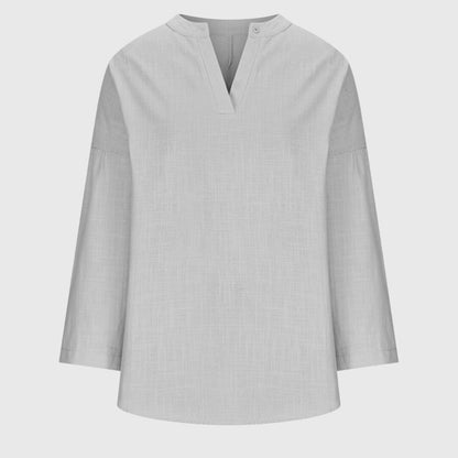 Relaxed Split-Neck Long Sleeve Top