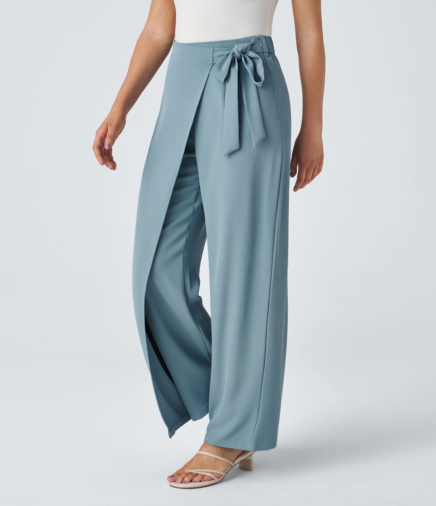 Women’s High Waist Wrap Pants with Wide Leg and Side Slit