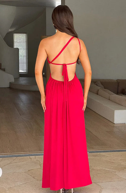 Maxikleid für Damen mit One-Shoulder-Ausschnitt und Schlitz