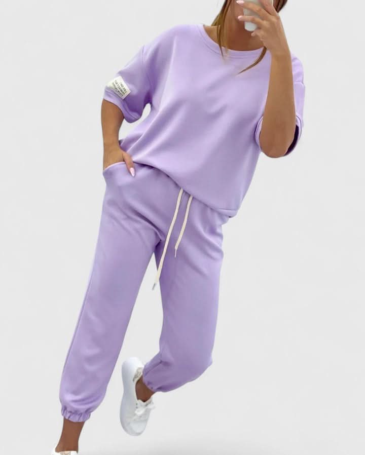 Women's Casual Two Piece Set with Short Sleeve Top and Jogger Pants