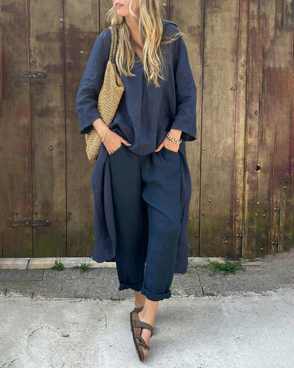 Women's Relaxed Long Tunic and Pants Set Loose Fit Casual Two Piece Outfit