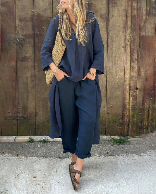Women's Relaxed Long Tunic and Pants Set Loose Fit Casual Two Piece Outfit