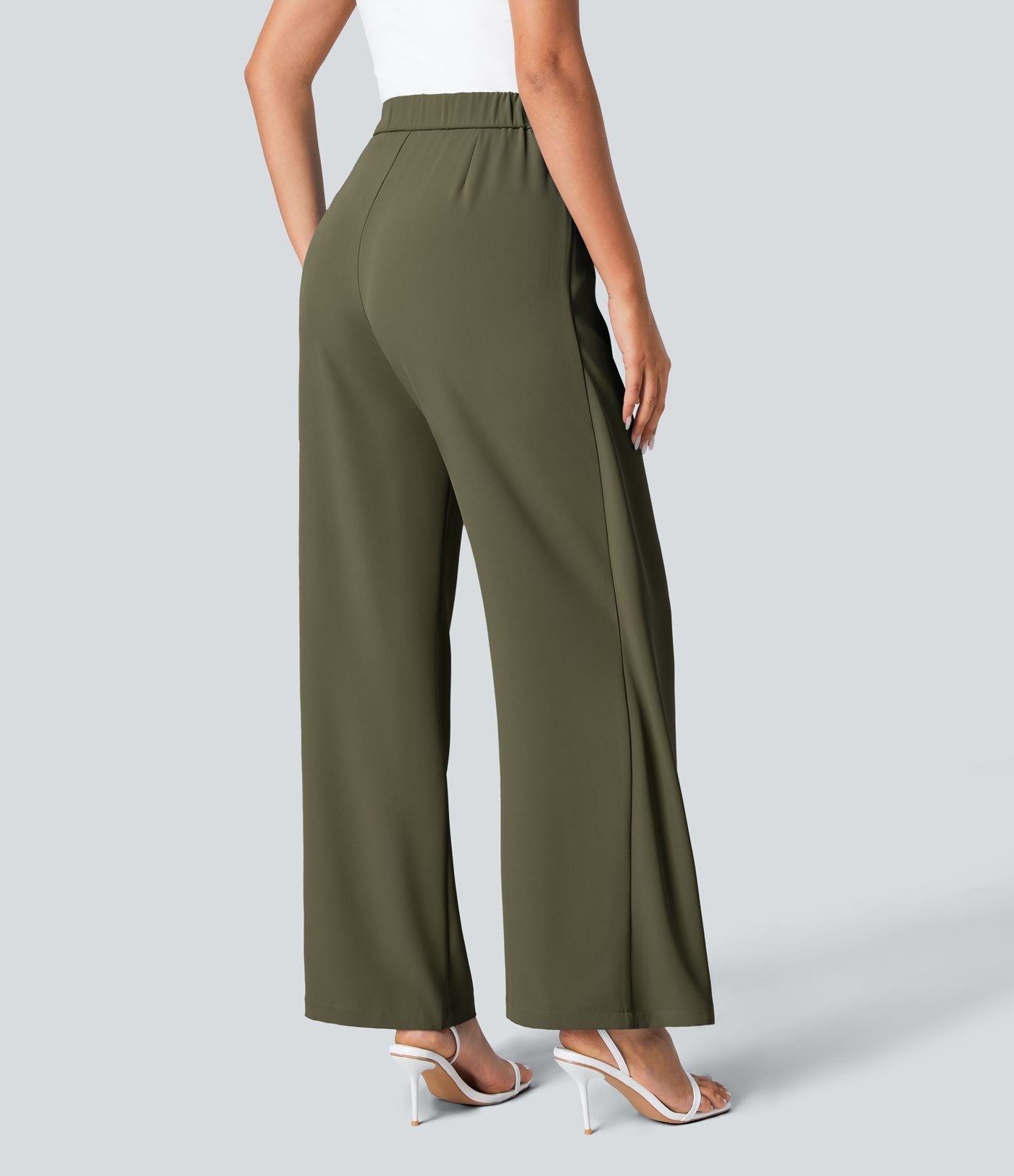 Women’s High Waist Wrap Pants with Wide Leg and Side Slit