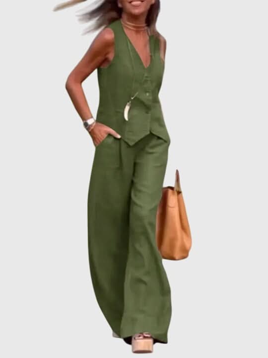 Women's Vest Two Piece Set Sleeveless Top and Wide Leg Pants Outfit