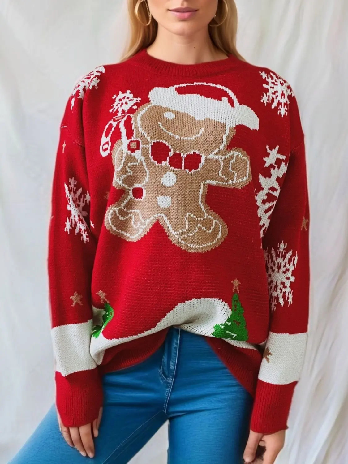 Weihnachtspullover mit Lebkuchenmann-Design für Damen