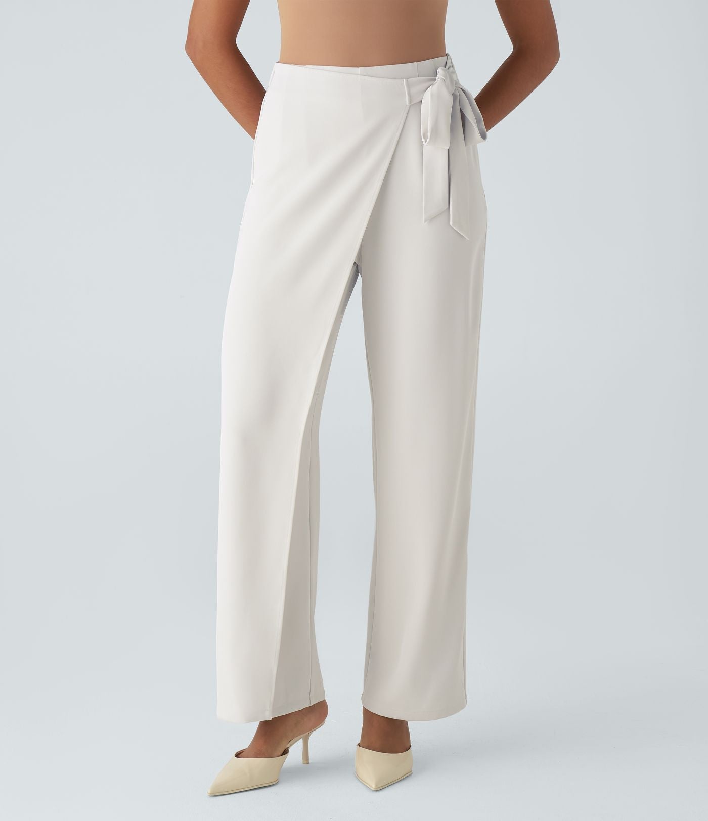 Women’s High Waist Wrap Pants with Wide Leg and Side Slit