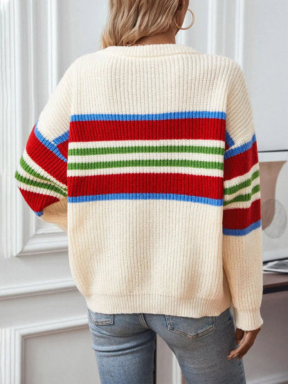 Klassischer Gestreifter Strickpullover Ideal für Tägliche Winter Damen