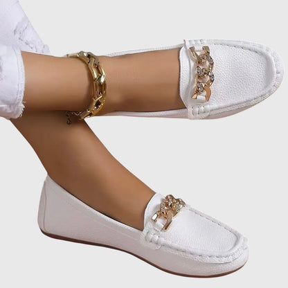 Women’s Loafers with Diamond Buckle and Flat Wedge Sole