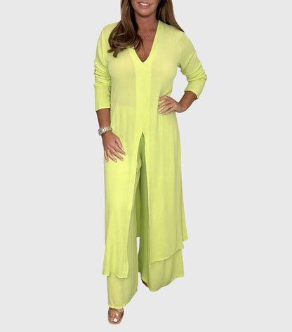 Women's Elegant Two Piece Set Long Top and Wide Leg Pants Outfit