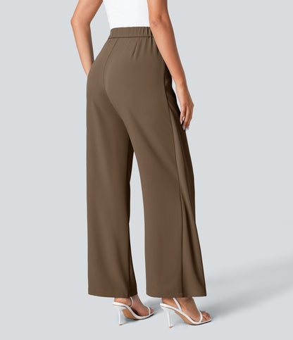 Women’s High Waist Wrap Pants with Wide Leg and Side Slit